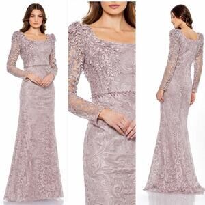 Mac Duggal 11187 Embroidered Applique Shoulder Detail Trumpet Gown Size 4 $698